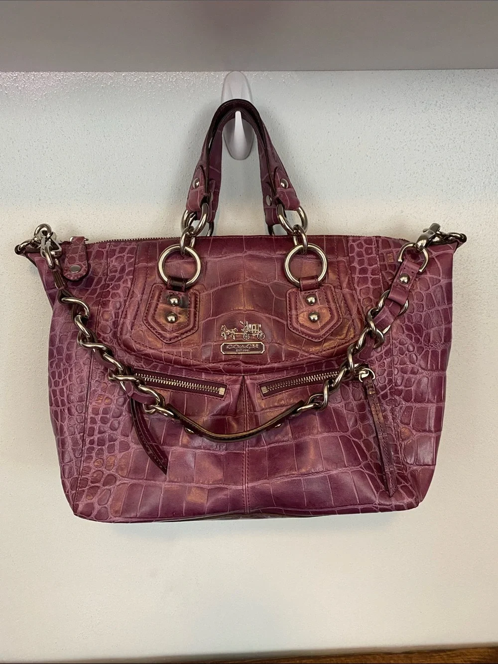 Coach Croc-Embossed Leather Tote in Plum